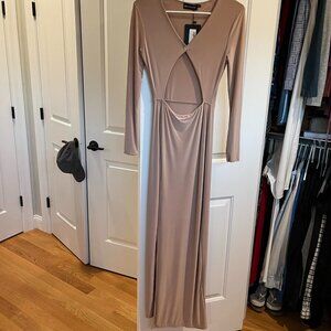 Pretty Little Thing Slinky Maxi Going Out Dress in Nude, Size 2